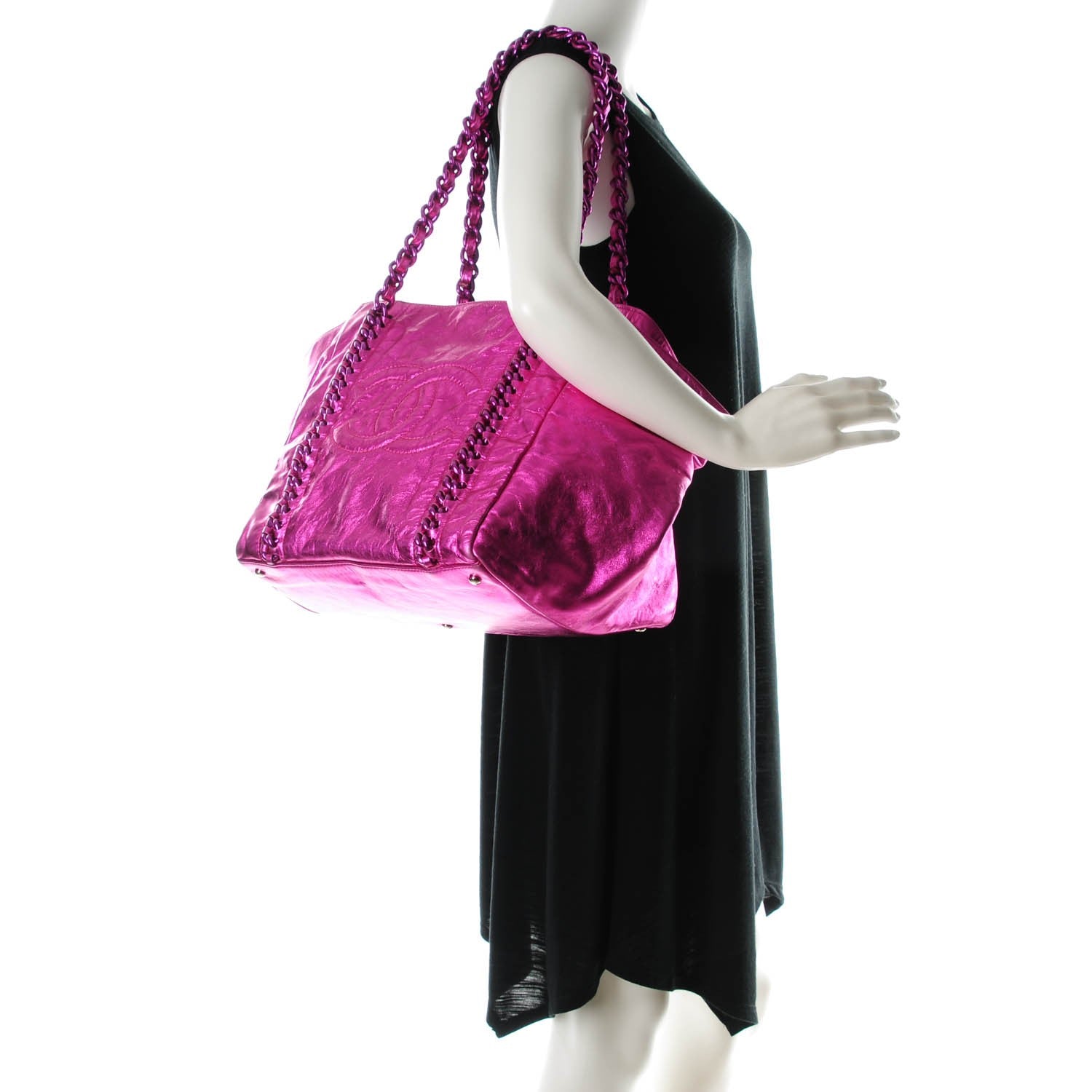 Chanel Metallic Cracked Calfskin Modern Chain Tote Fuchsia 2 of 7