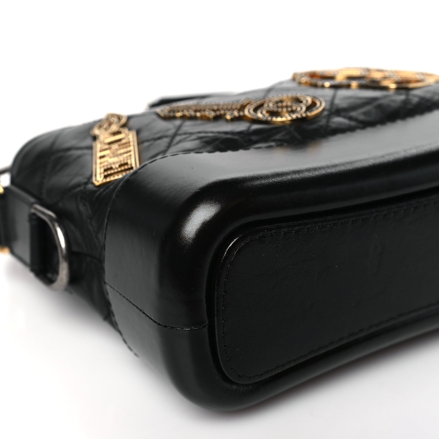 Aged Calfskin Quilted Charms Small Gabrielle Hobo Black
