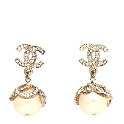 Chanel Crystal Pearl CC Drop Earrings Gold 1 of 4