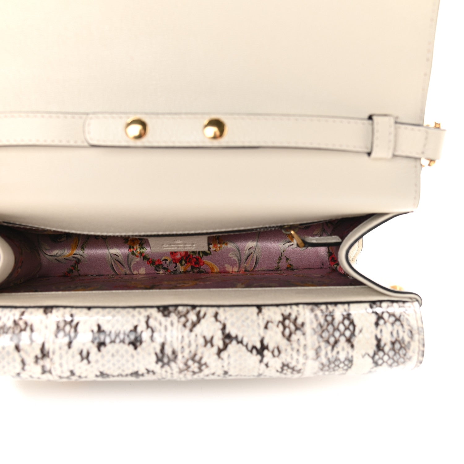 Gucci Calfskin Snakeskin Small Ottilia Top Handle Bag Black White 6 of 10