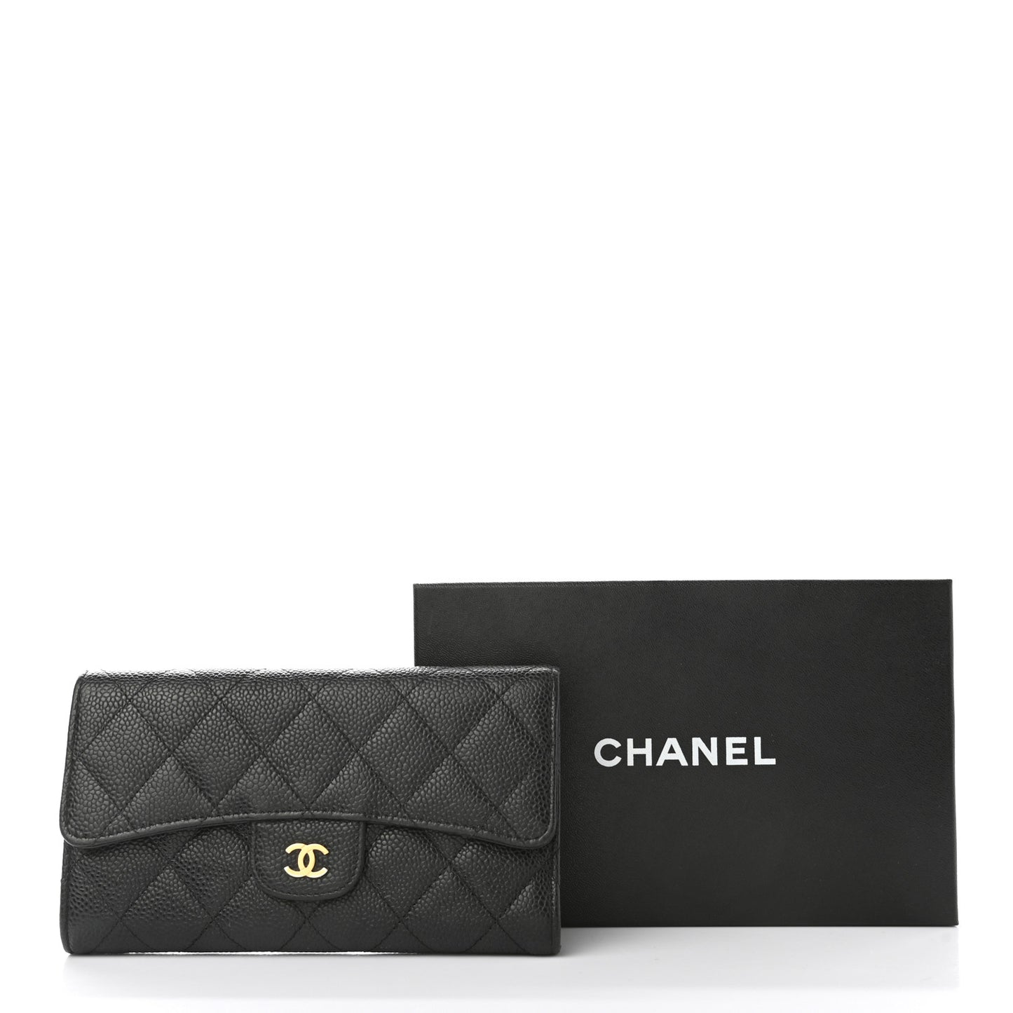 Caviar Quilted Large Flap Wallet Black