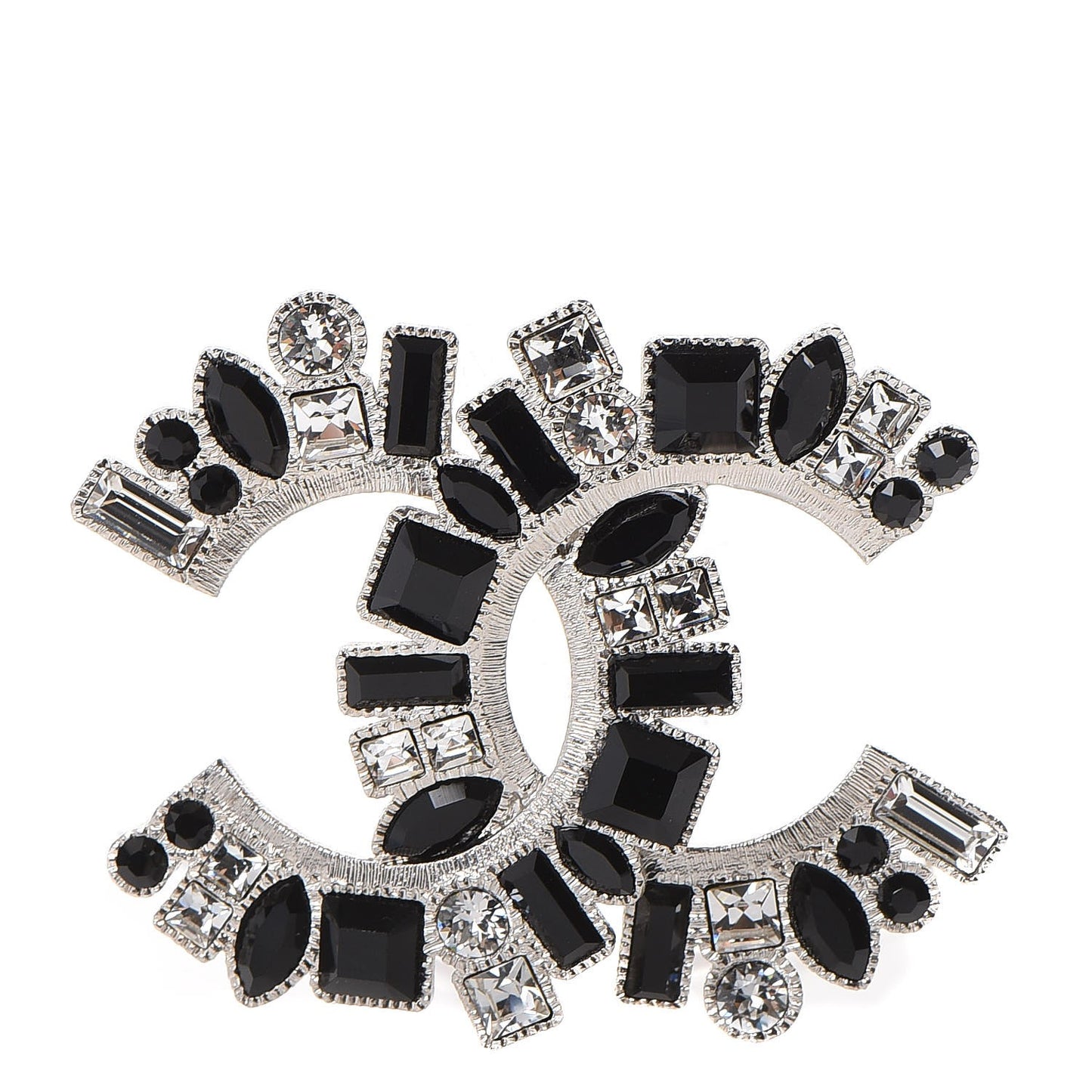 Baguette Crystal CC Brooch Black Silver