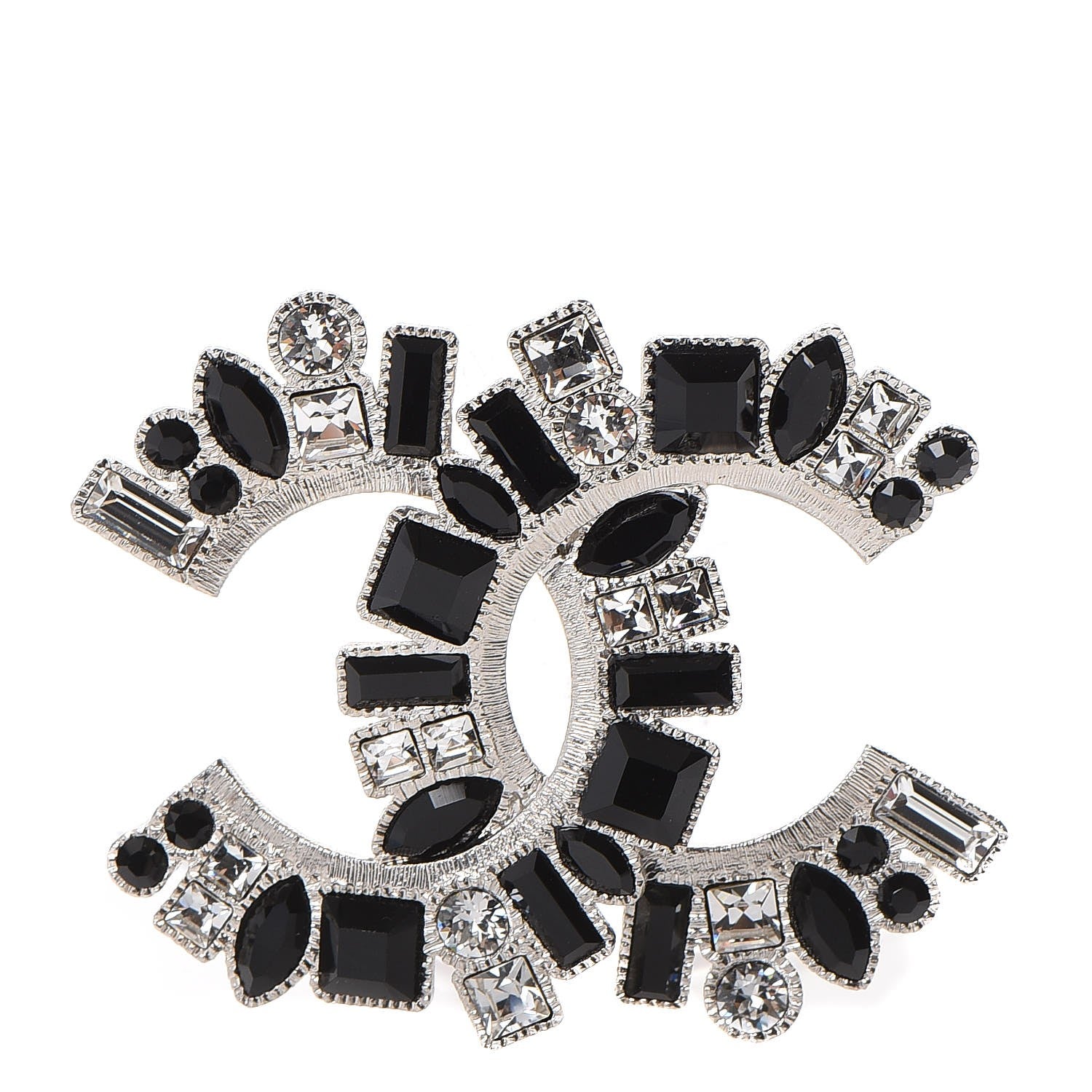 Chanel Baguette Crystal CC Brooch Black Silver 1 of 5