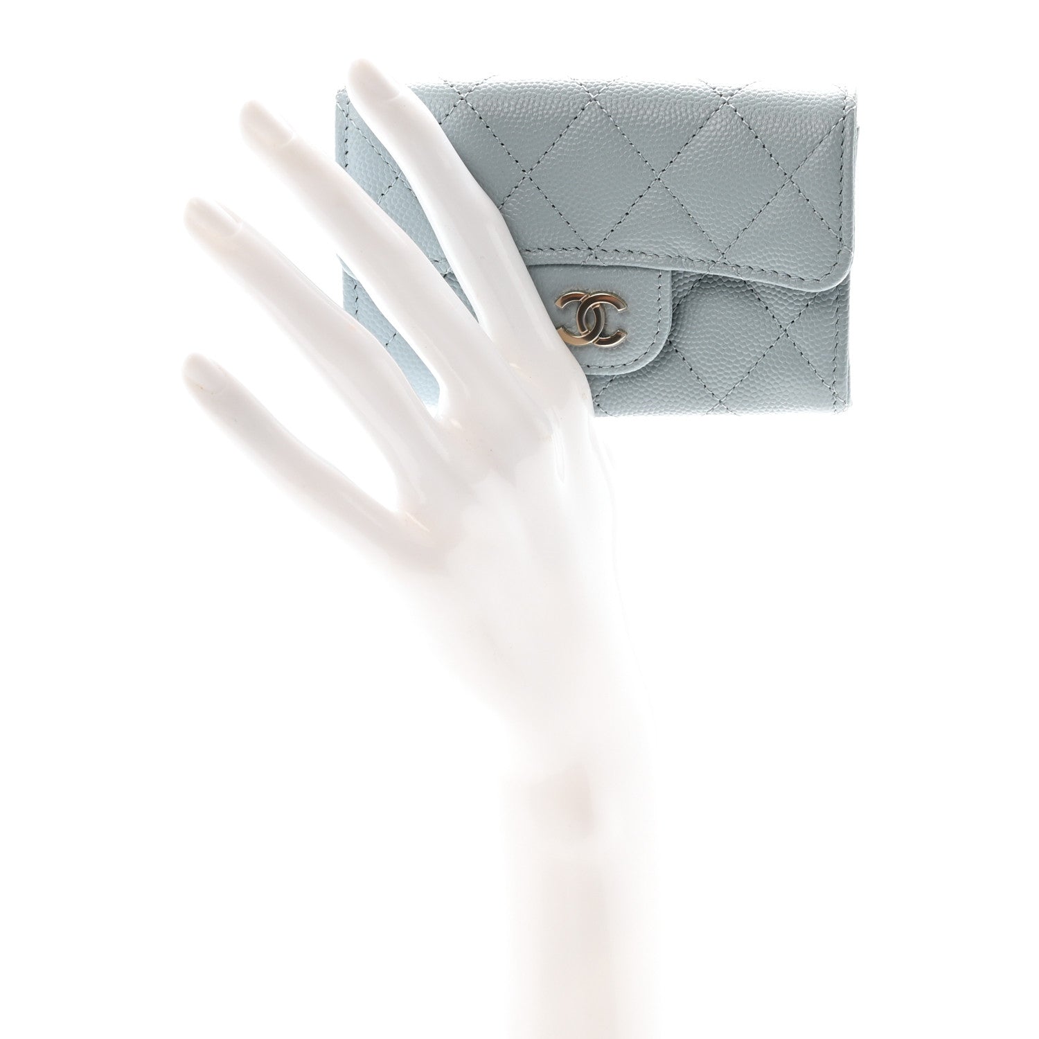 Chanel Caviar Quilted Flap Card Holder Wallet Light Blue 2 of 9