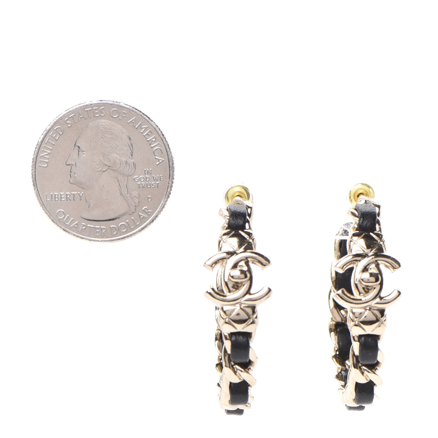 Lambskin CC Turnlock Chain Hoop Earrings Gold Black