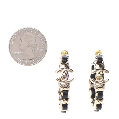 Chanel Lambskin CC Turnlock Chain Hoop Earrings Gold Black 2 of 4