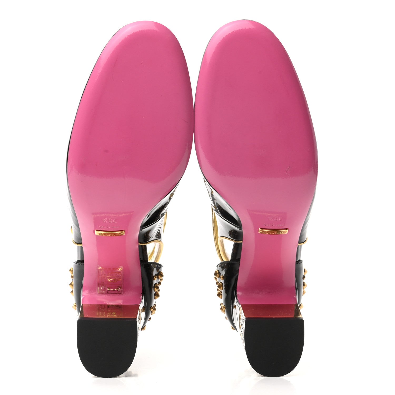 Gucci Patent Studded Crystal Block-Heel Pumps 39.5 Black Gold 5 of 9