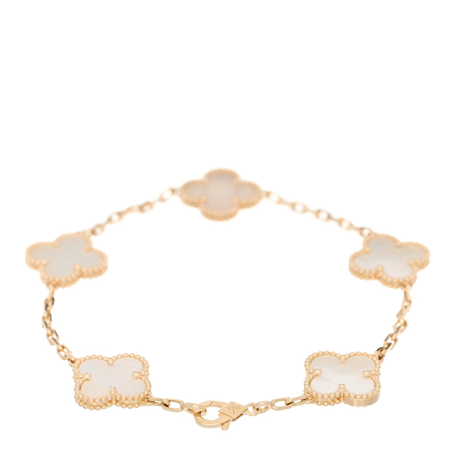 18K Yellow Gold Mother of Pearl 5 Motifs Vintage Alhambra Bracelet