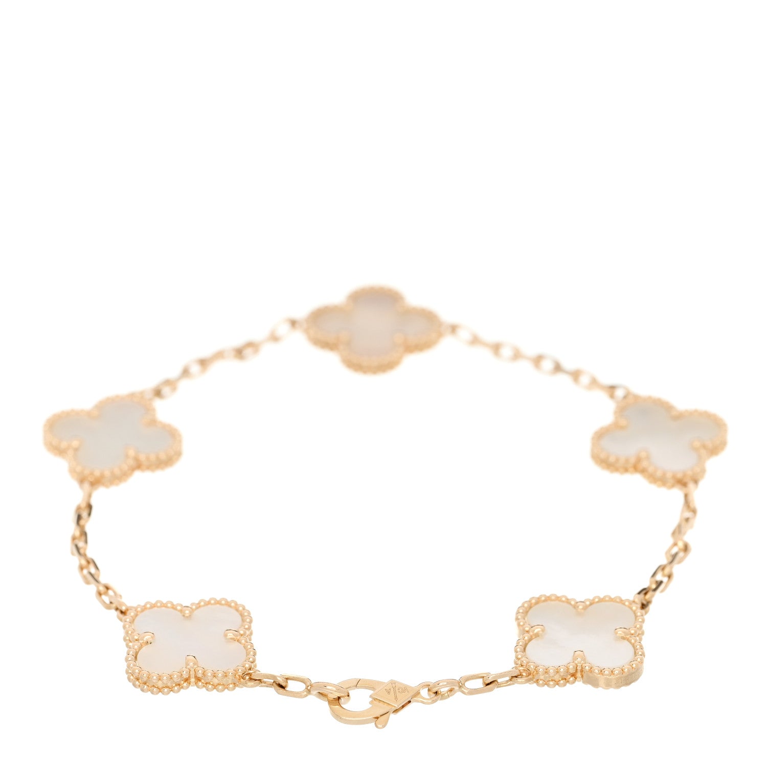 Van Cleef & Arpels 18K Yellow Gold Mother of Pearl 5 Motifs Vintage Alhambra Bracelet 2 of 5