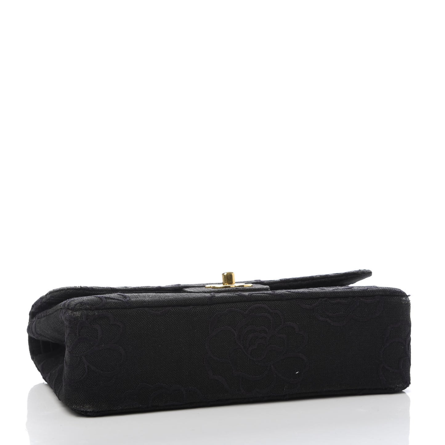 Canvas Camellia Embroidered Medium Double Flap Black