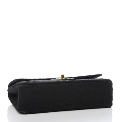 Chanel Canvas Camellia Embroidered Medium Double Flap Black 4 of 13