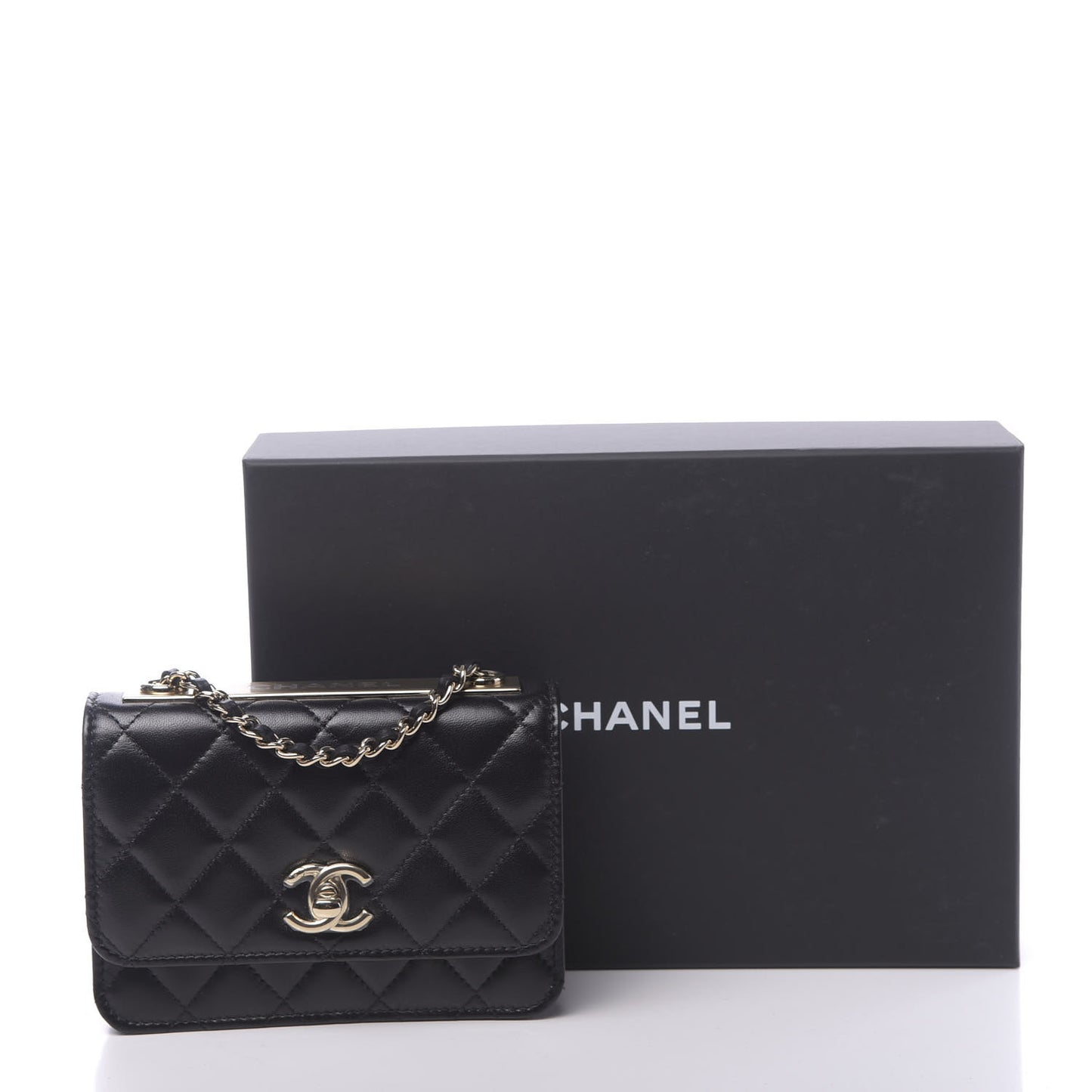 Lambskin Quilted Mini Trendy CC Wallet On Chain WOC Black