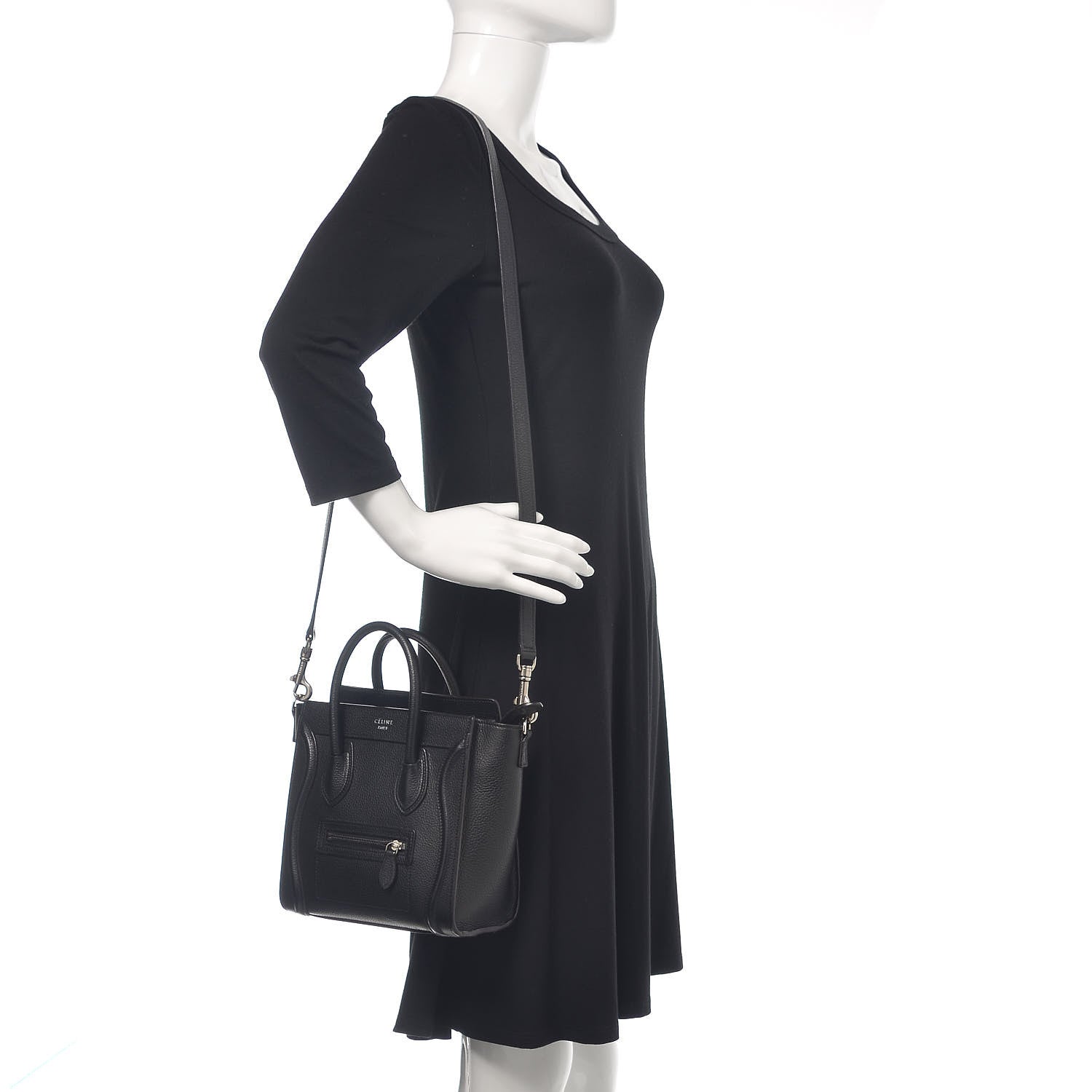 Celine Drummed Calfskin Nano Luggage Black 2 of 13