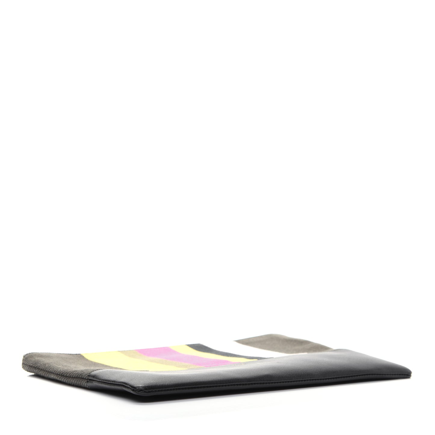 Cotton Canvas Lambskin Striped Solo Clutch Pouch Black