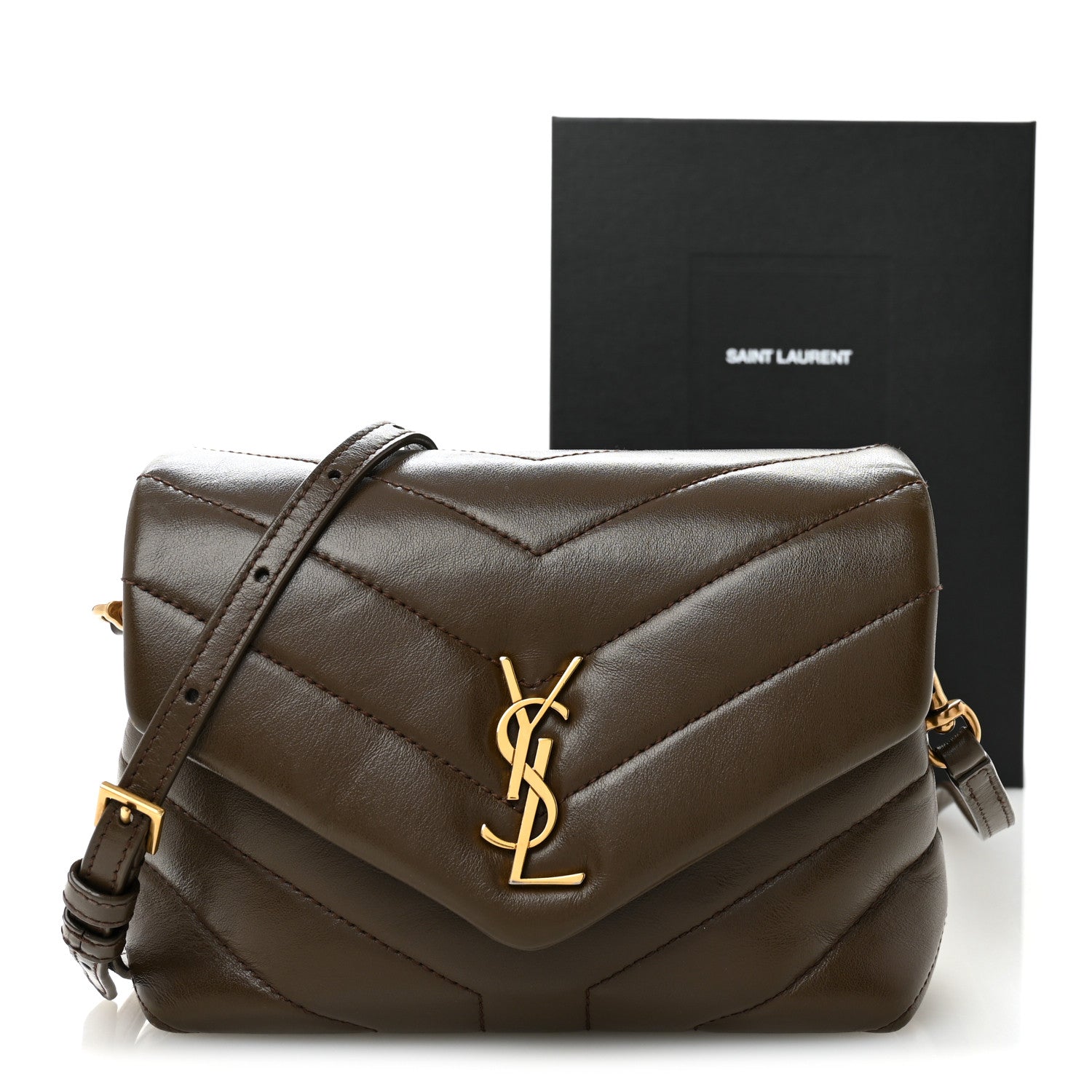 Saint Laurent Calfskin Y Quilted Monogram Toy Loulou Crossbody Bag Soil Brown 12 of 12