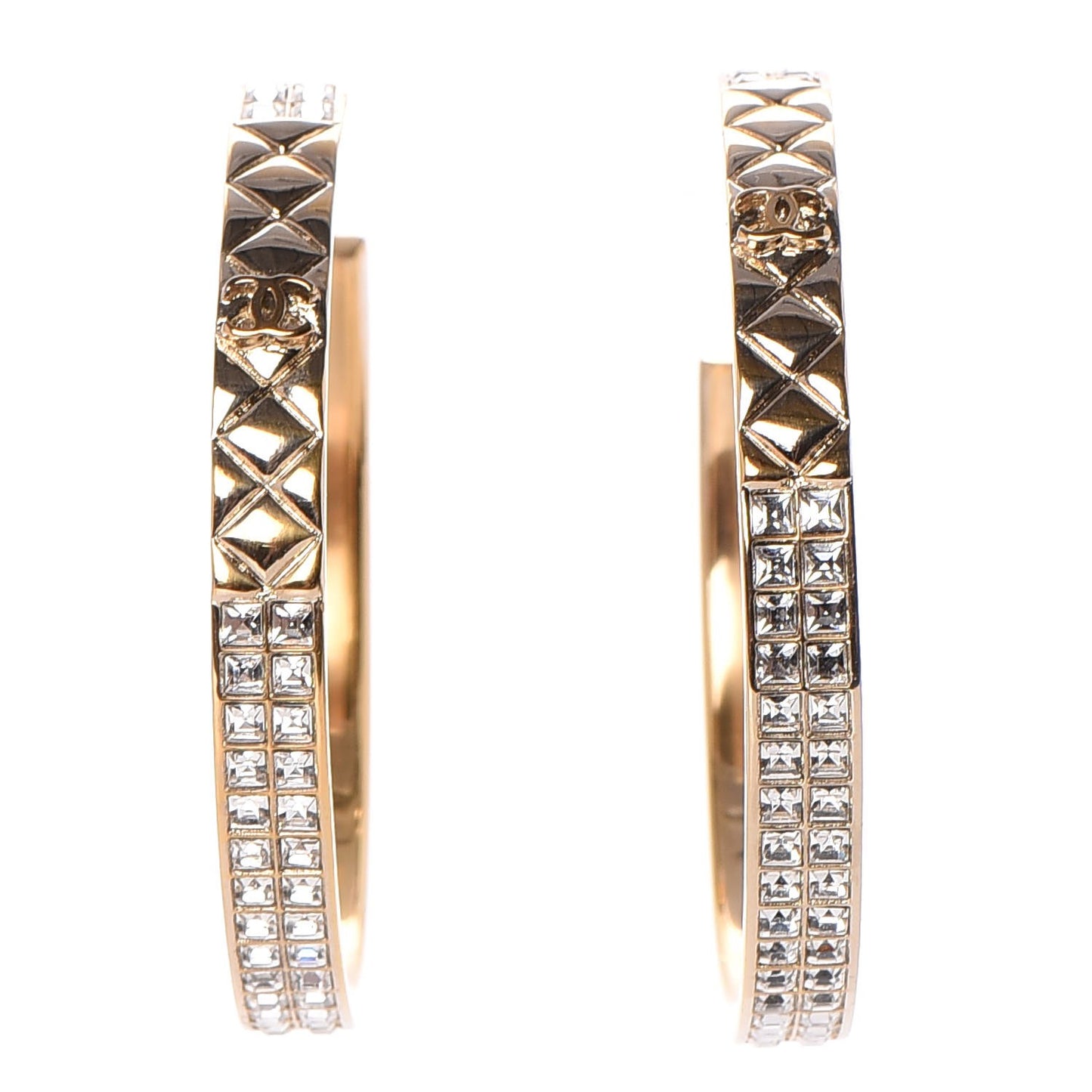 Crystal Baguette CC Hoop Earrings Gold