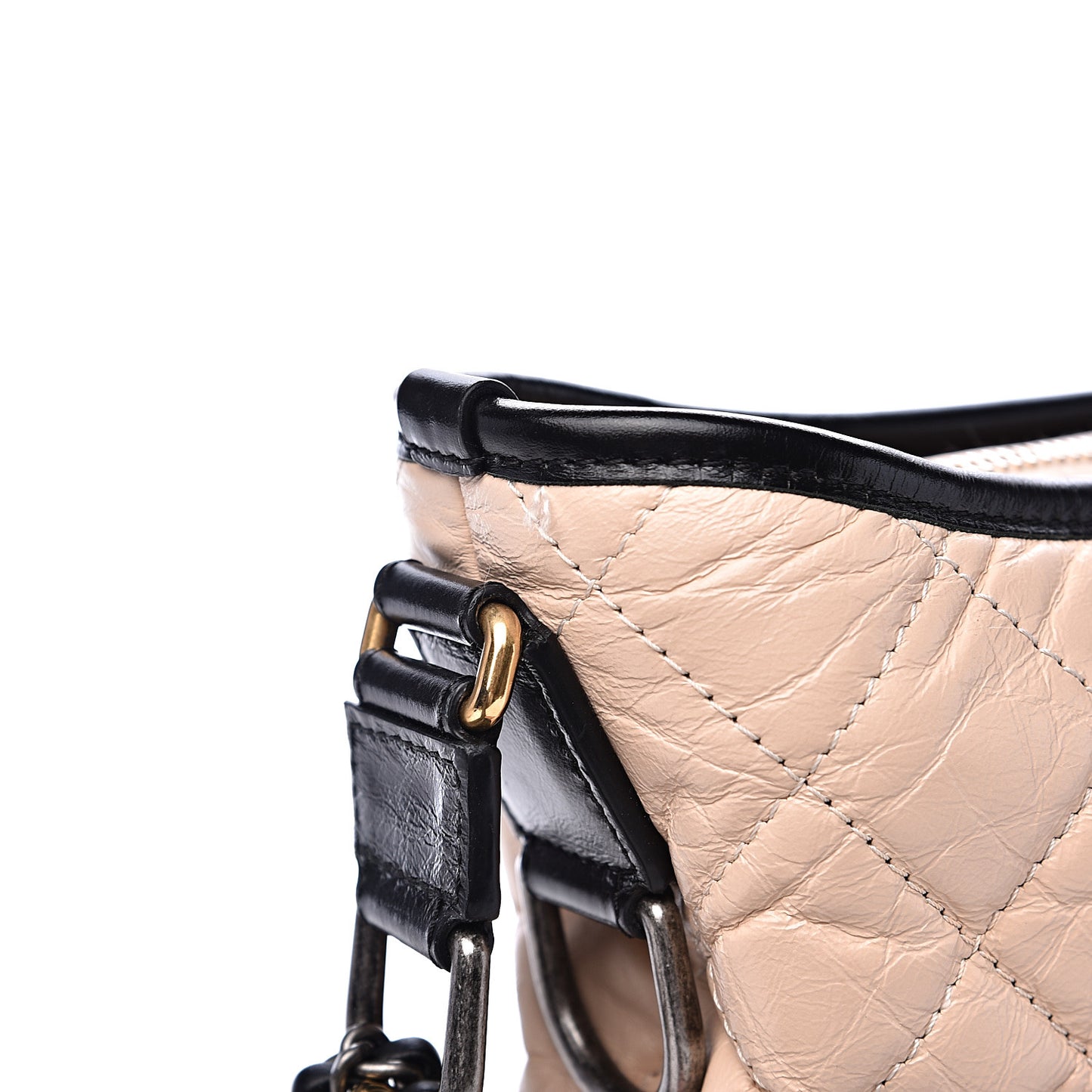 Aged Calfskin Quilted Medium Gabrielle Hobo Beige Black