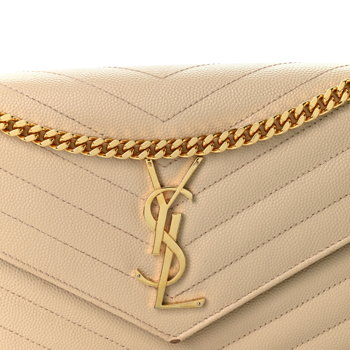 Saint Laurent Grain De Poudre Matelasse Chevron Monogram Chain Wallet Nude Powder 8 of 12