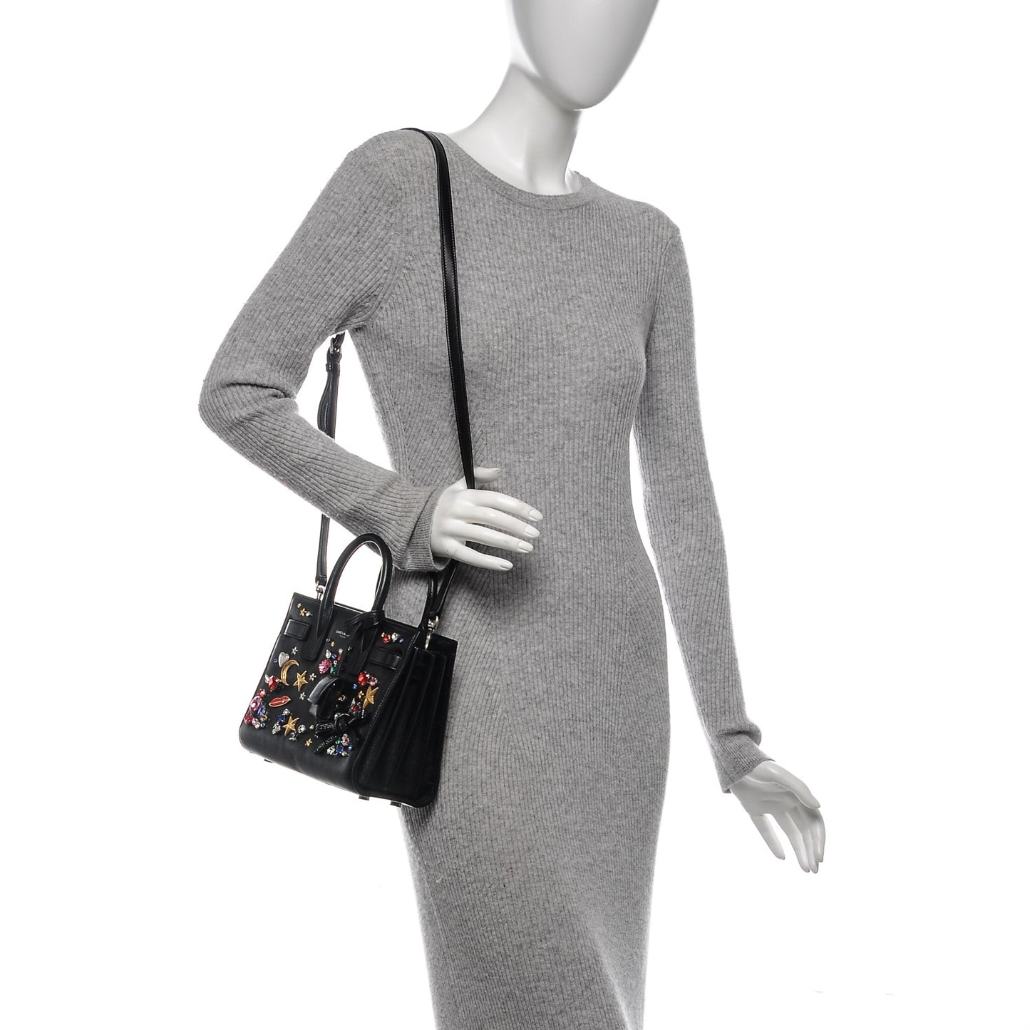 Calfskin Crystal Embellished Nano Sac de Jour Black