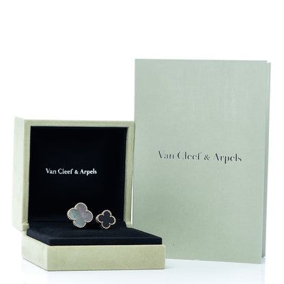Van Cleef & Arpels 18K Yellow Gold Grey Mother of Pearl Black Onyx Magic Alhambra Between the Finger Ring 48 4.5 5 of 5