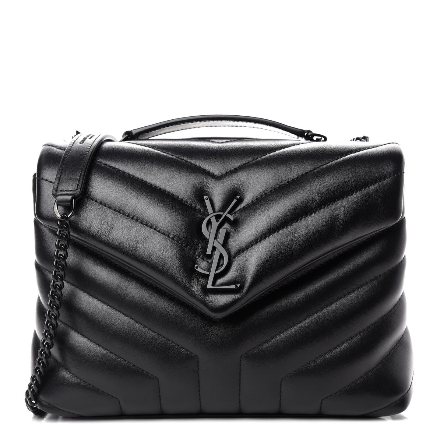 Calfskin Y Quilted Monogram Small Loulou Chain Satchel Black