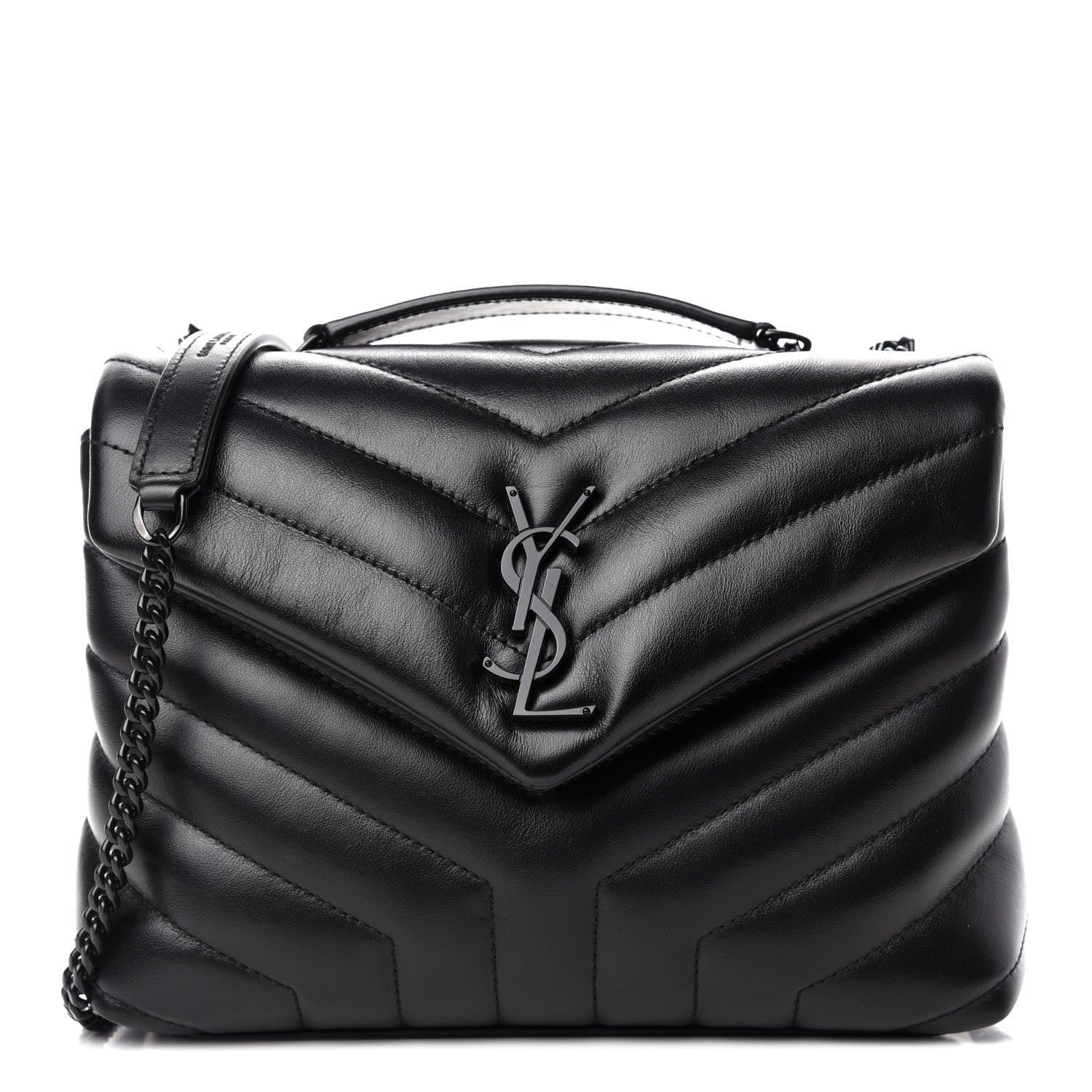 Saint Laurent Calfskin Y Quilted Monogram Small Loulou Chain Satchel Black 1 of 11