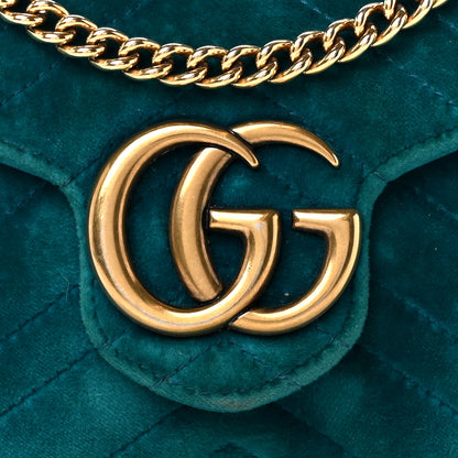 Gucci Velvet Matelasse GG Marmont Chain Wallet Pavone Cyan 8 of 10