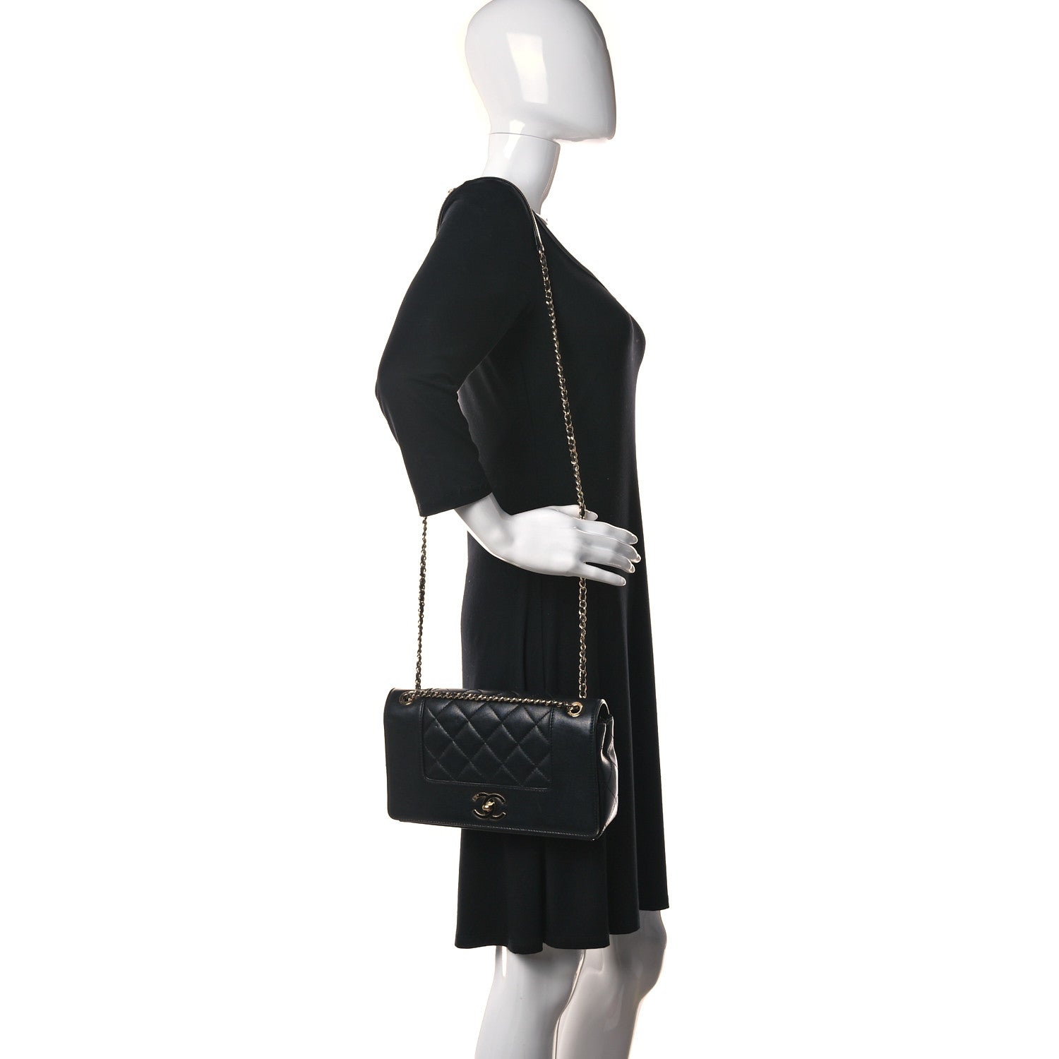 Chanel Sheepskin Quilted Medium Vintage Mademoiselle Flap Black 2 of 24