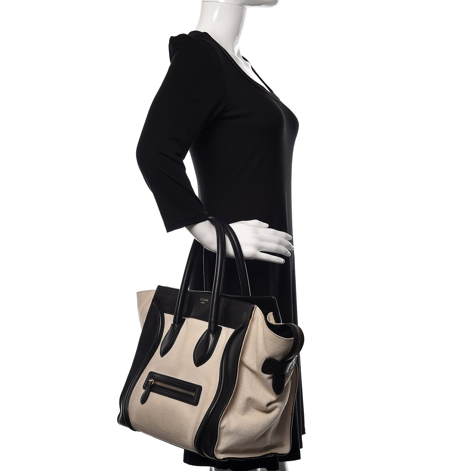 Celine Smooth Calfskin Linen Mini Bi-Color Luggage Natural Black 2 of 11