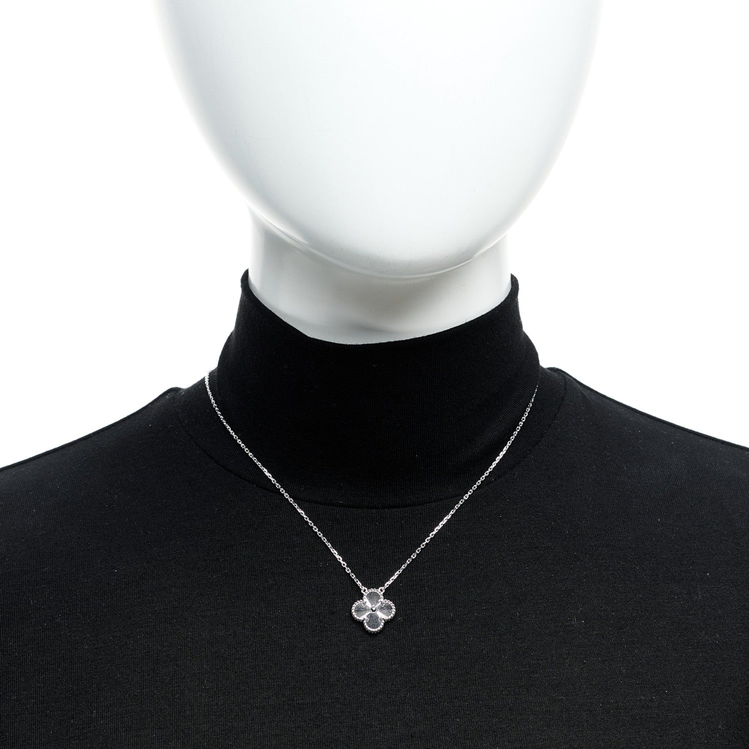 Van Cleef & Arpels 18K White Gold Guilloche Vintage Alhambra Pendant Necklace 2 of 6