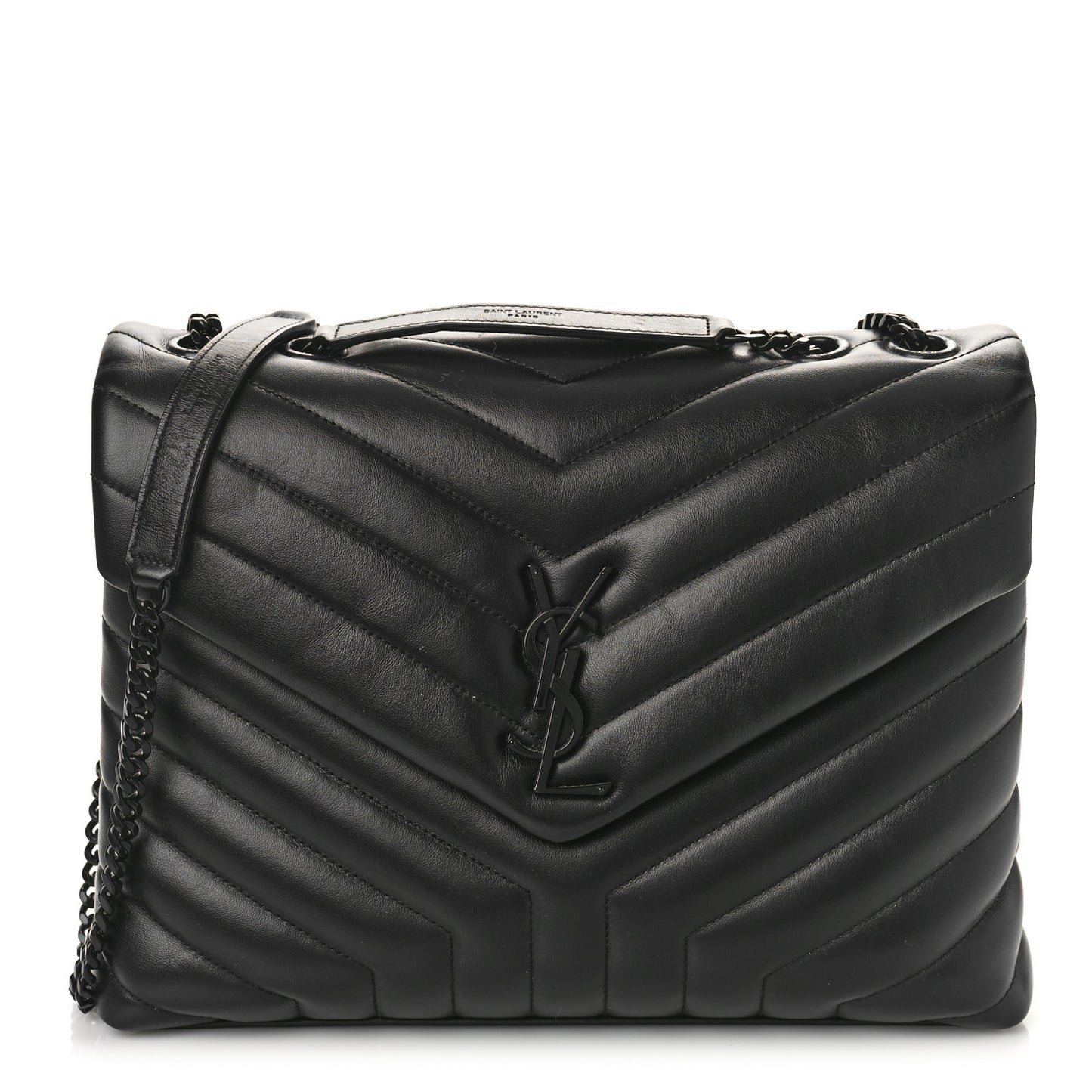 Calfskin Y Quilted Monogram Monochrome Medium Loulou Chain Satchel Black