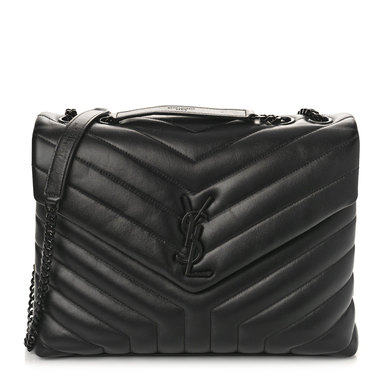 Saint Laurent Calfskin Y Quilted Monogram Monochrome Medium Loulou Chain Satchel Black 1 of 9