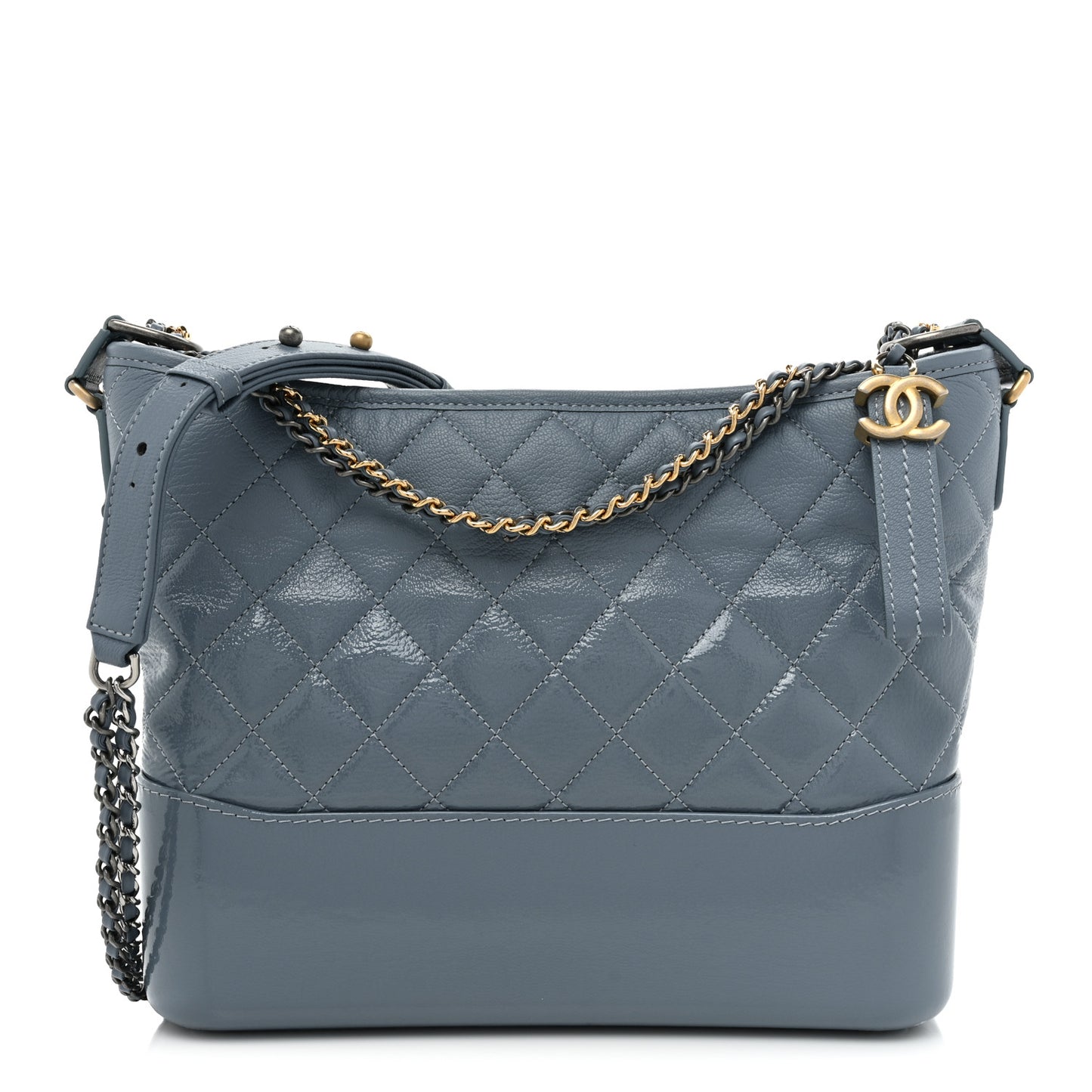 Patent Goatskin Quilted Medium Gabrielle Hobo Blue