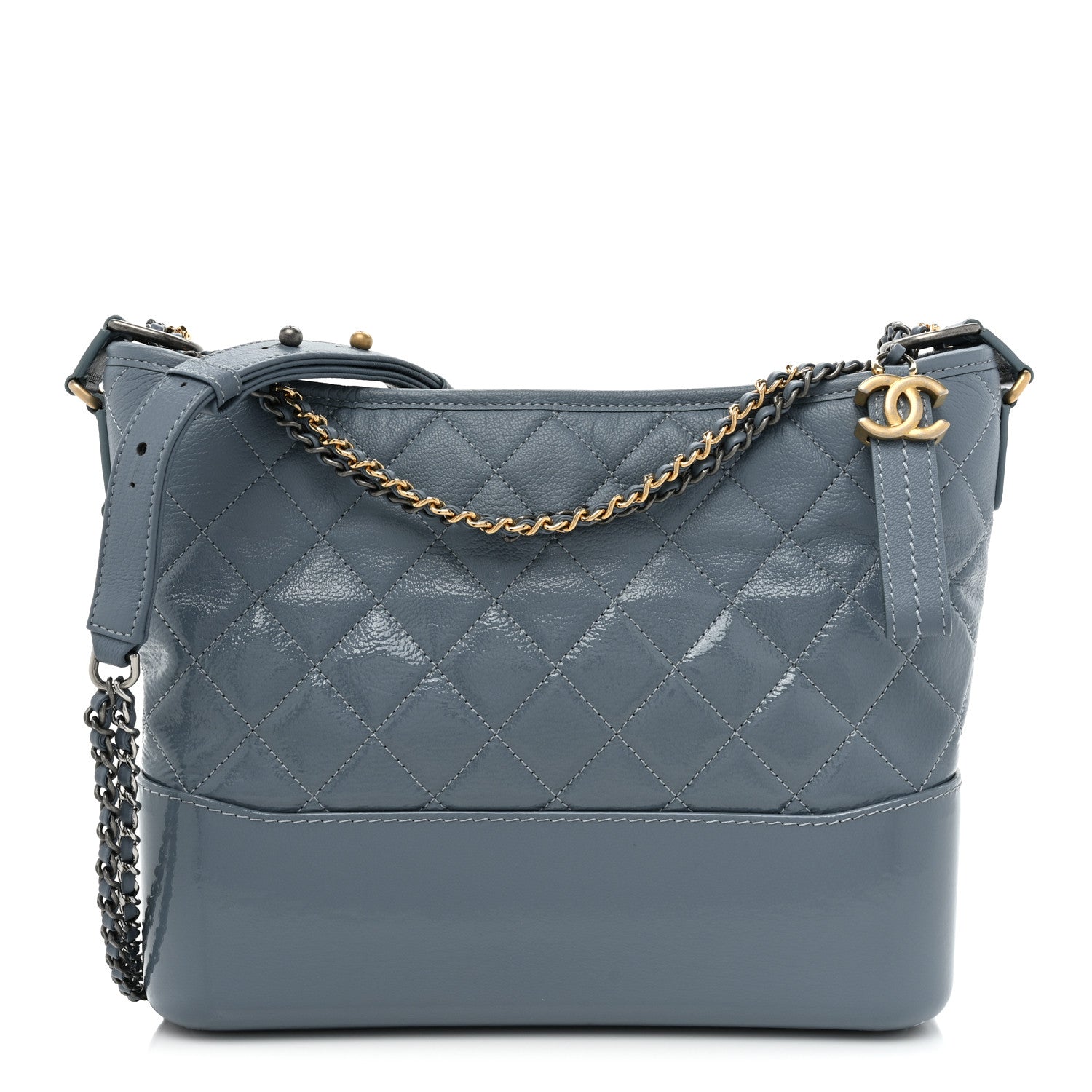 Chanel Patent Goatskin Quilted Medium Gabrielle Hobo Blue 2 of 14