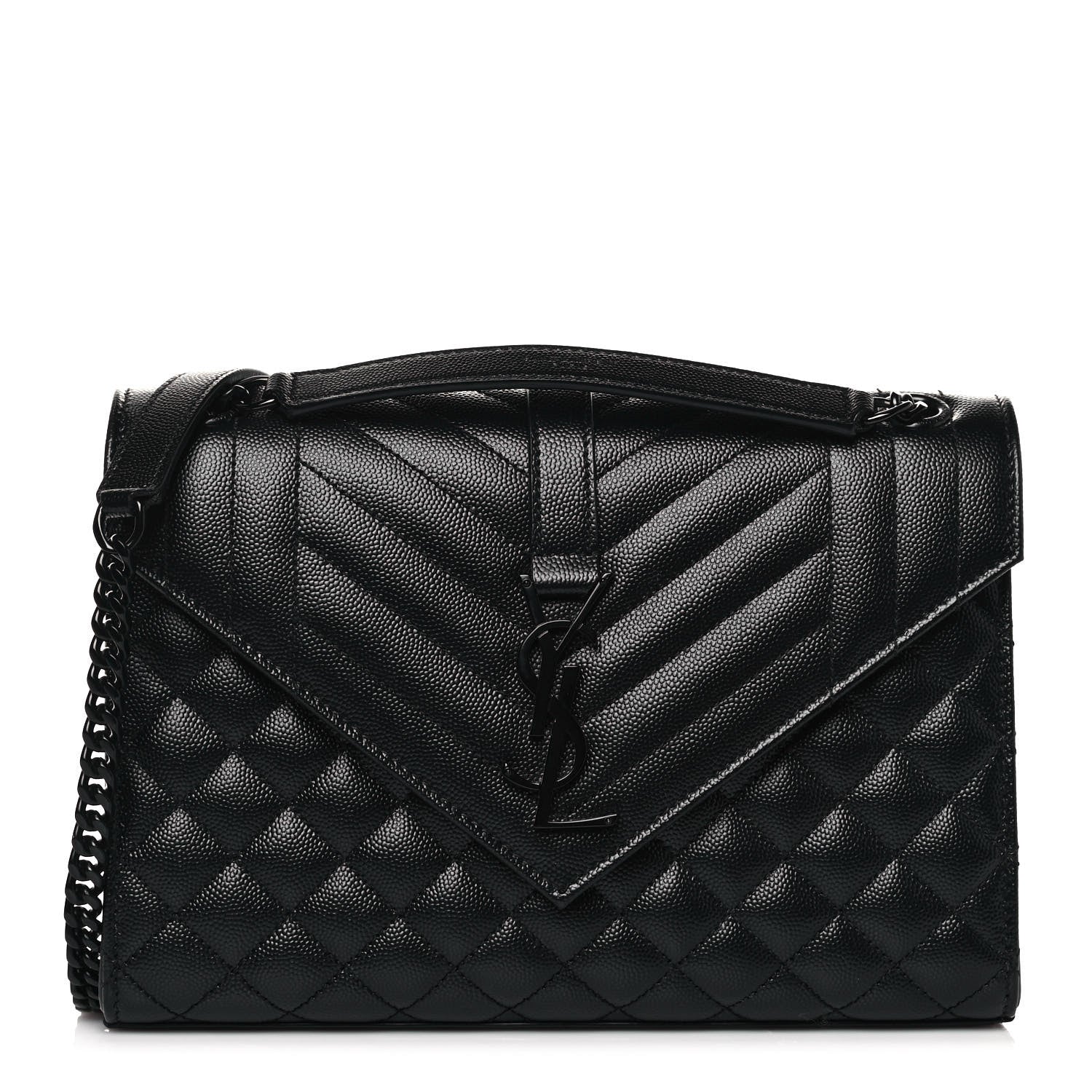 Saint Laurent Grain De Poudre Textured Mixed Matelasse Triquilt Medium Monogram Satchel Black 1 of 11