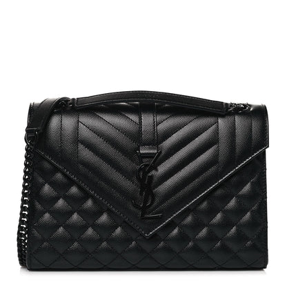 Saint Laurent Grain De Poudre Textured Mixed Matelasse Triquilt Medium Monogram Satchel Black 1 of 11