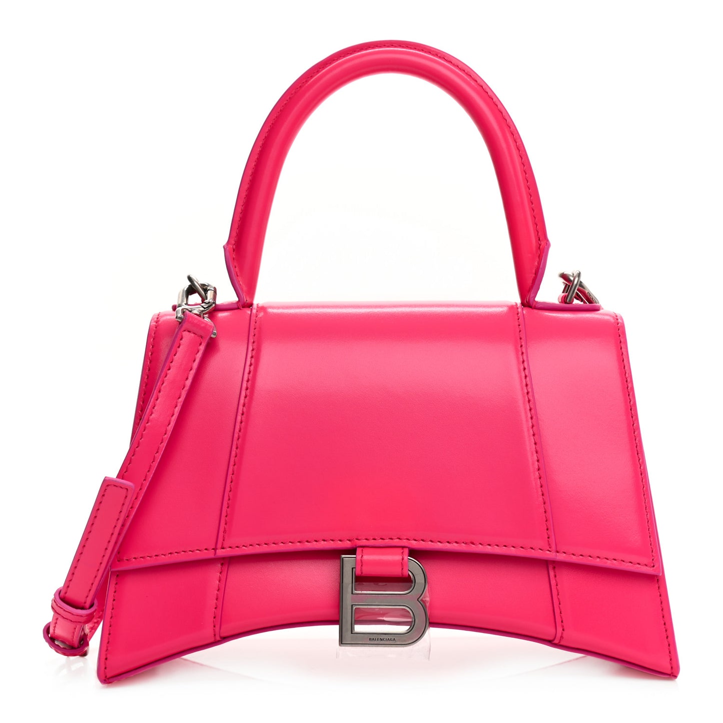 Shiny Box Calfskin Small Hourglass Top Handle Bag Acid Fuchsia