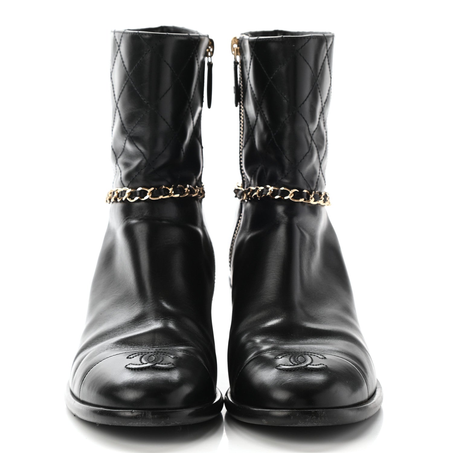 Chanel Crumpled Calfskin Chain CC Cap Toe Short Boots 38.5 Black 2 of 15