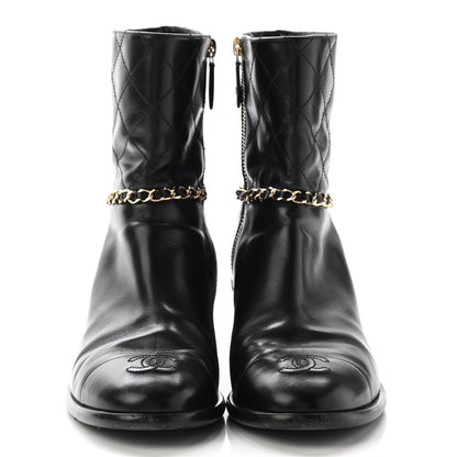 Chanel Crumpled Calfskin Chain CC Cap Toe Short Boots 38.5 Black 2 of 15