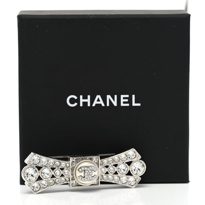 Chanel Metal Crystal CC Logo Bow Brooch Silver 5 of 5