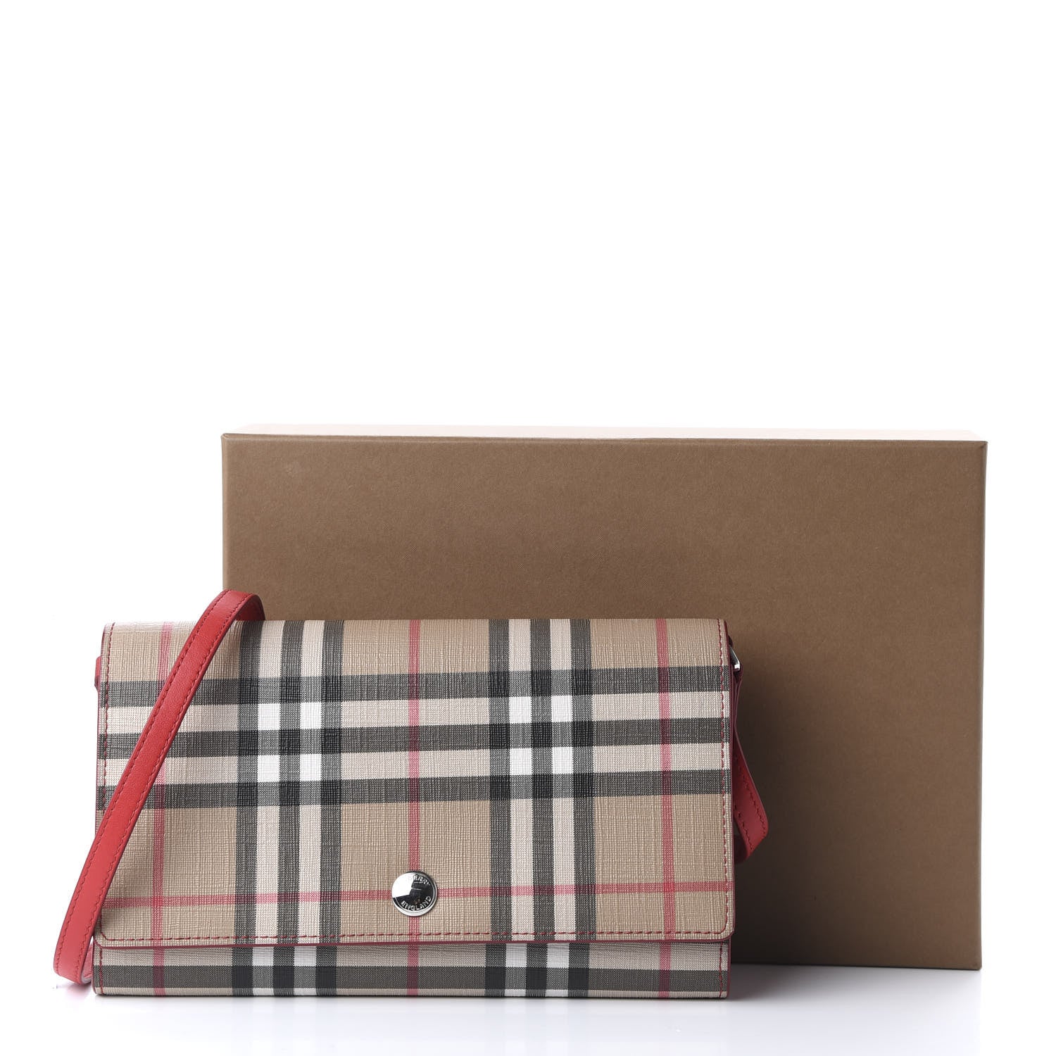Burberry E-Canvas Vintage Check Wallet With Detachable Strap Bright Military Red 11 of 11