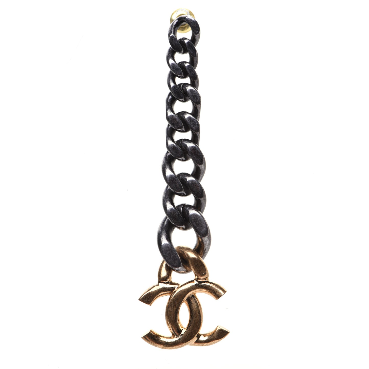 Metal CC Drop Earrings Ruthenium Gold