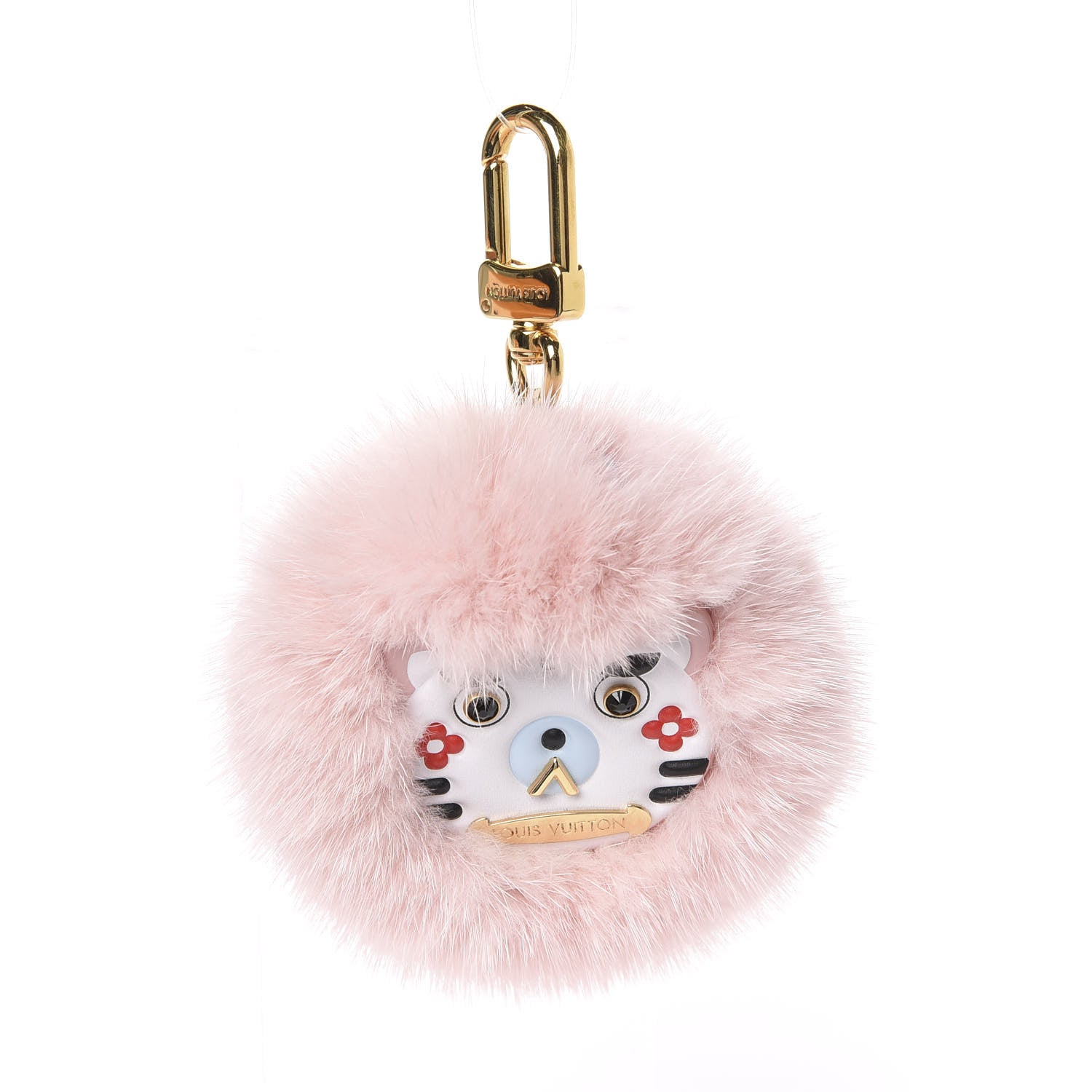Louis Vuitton Calfskin Mink Fur Wild Cat Bag Charm Key Holder Pink 1 of 3