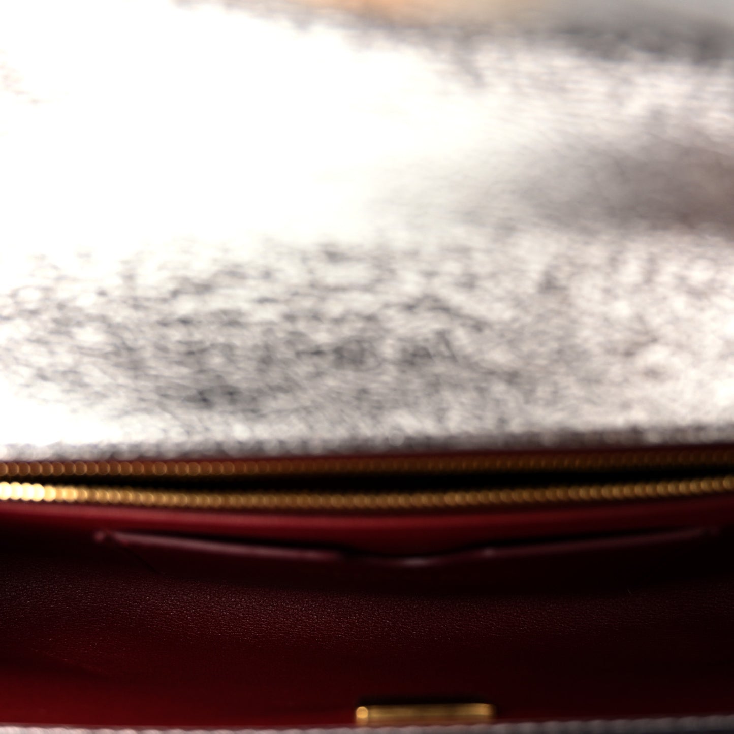 Metallic Aged Calfskin Chevron Quilted Top Handle Envelope Clutch Silver