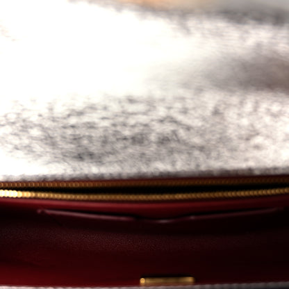 Chanel Metallic Aged Calfskin Chevron Quilted Top Handle Envelope Clutch Silver 5 of 10