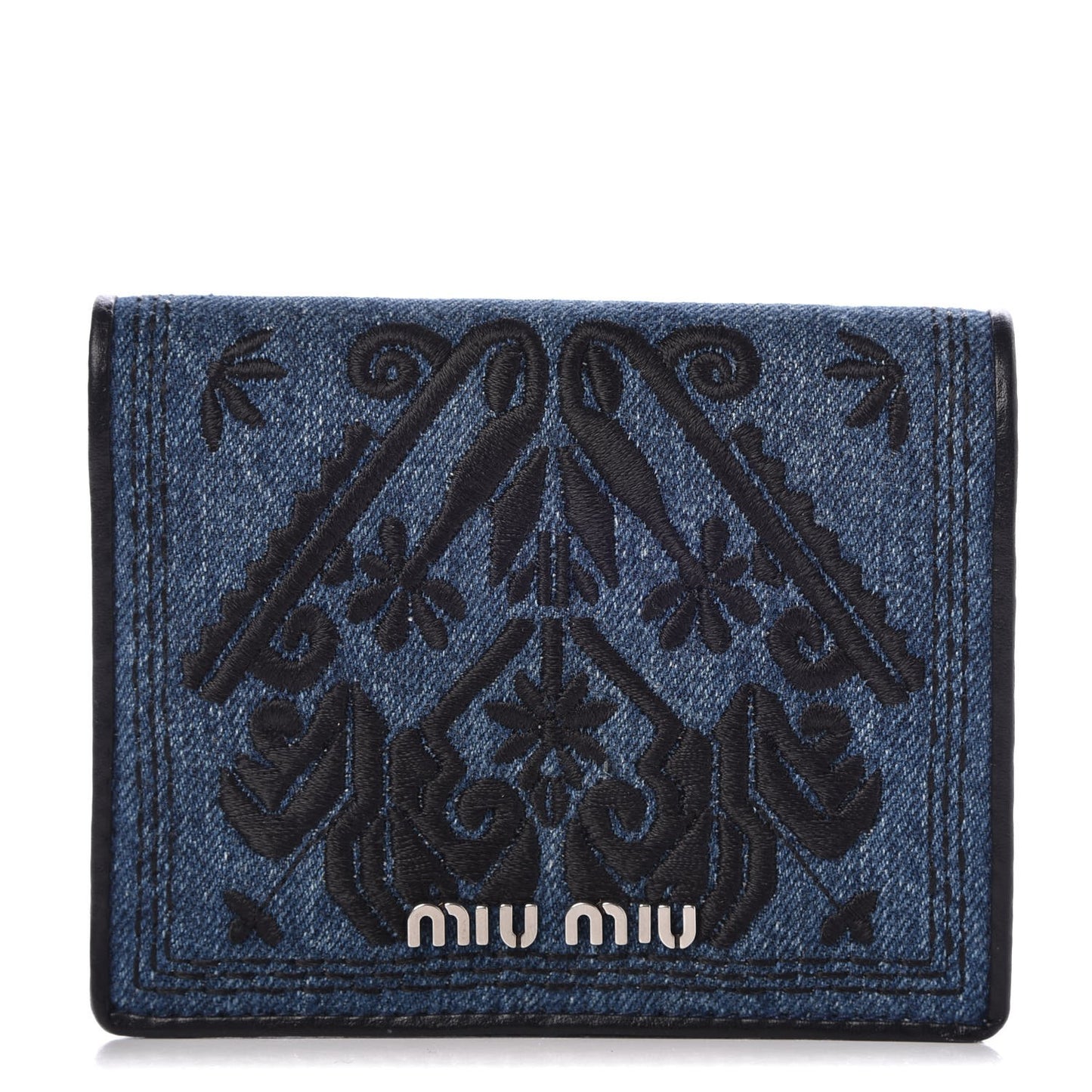 Denim Embroidered Compact Wallet Blue
