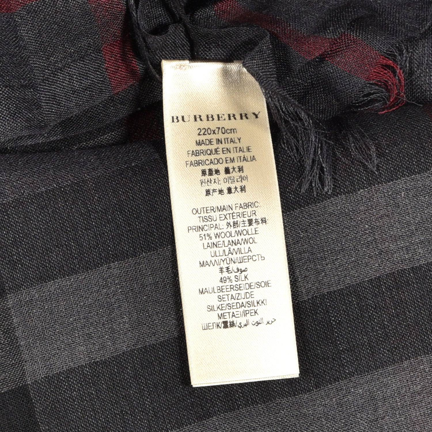 Burberry Wool Silk London Check Lightweight Square Scarf Grey 4 of 4