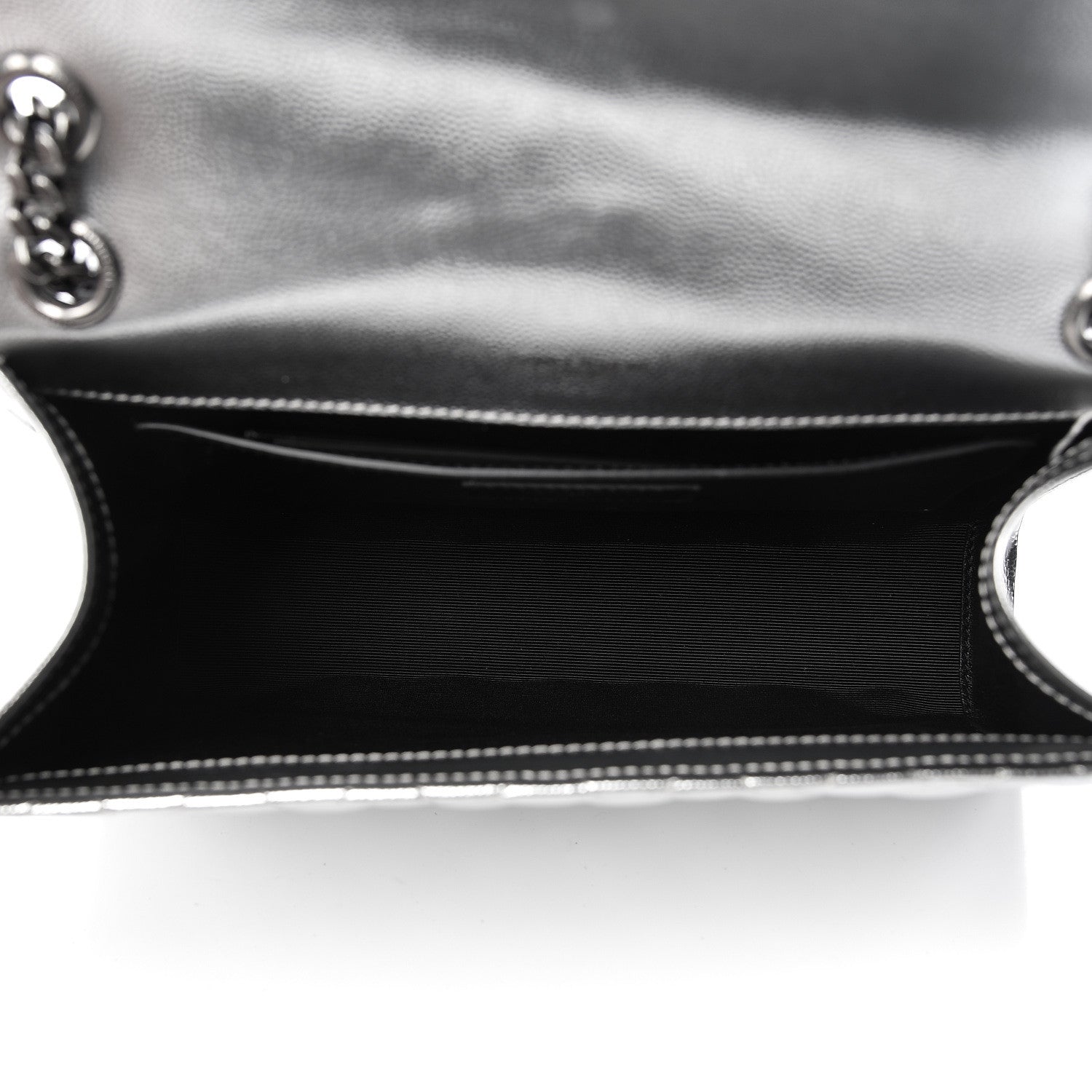 Saint Laurent Metallic Grain De Poudre Textured Mixed Matelasse Triquilt Medium Monogram Satchel Silver 5 of 10