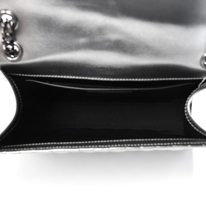 Saint Laurent Metallic Grain De Poudre Textured Mixed Matelasse Triquilt Medium Monogram Satchel Silver 5 of 10