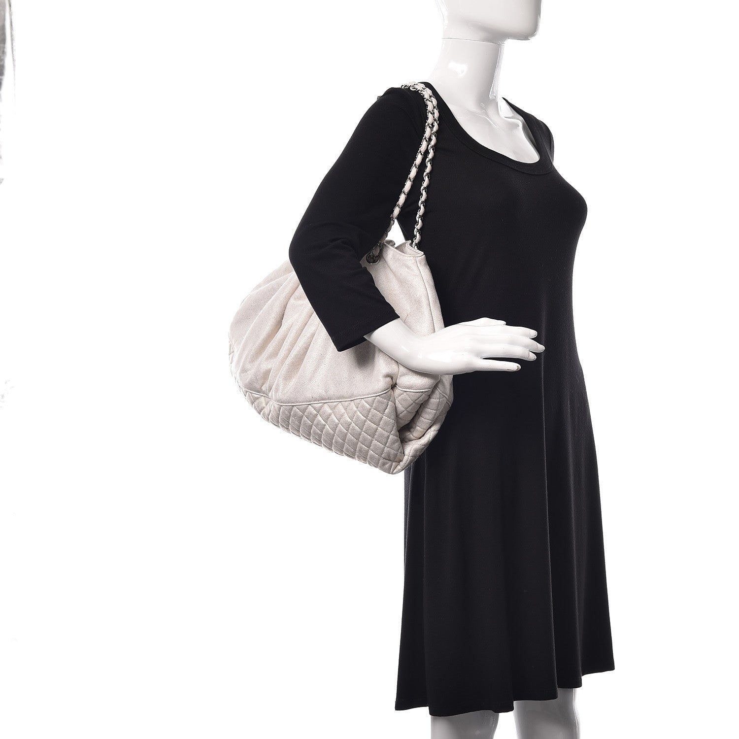 Chanel Metallic Jersey Quilted Melrose Cabas Light Beige 2 of 13